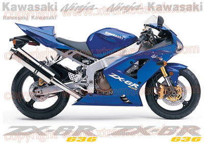 Kawasaki ZX-6R 2004 Blue Bike Decal Set
