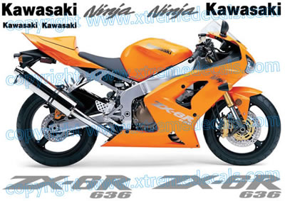 Kawasaki ZX-6R 2004 Orange Bike Decal Set