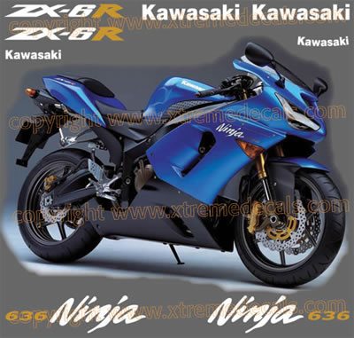 Kawasaki ZX6r 636 2005 Decal Set Blue Bike