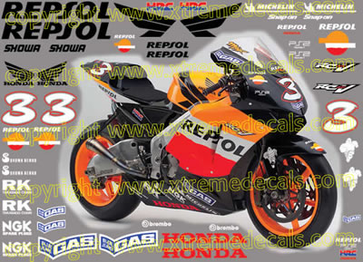 2005 Repsol Honda Race Decal Set 47 decals