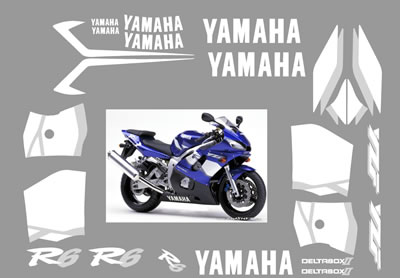 Yamaha R6 2001 Fairing graphics and Decals blue bike both sides